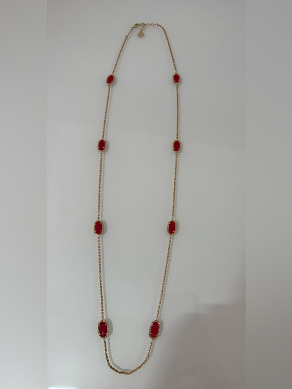 Kendra Scott Long Gold Necklace with Red Cabochons